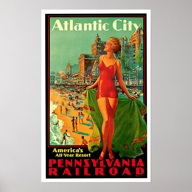 Atlantic City New Jersey Girl Vintage Travel Poster (Front)