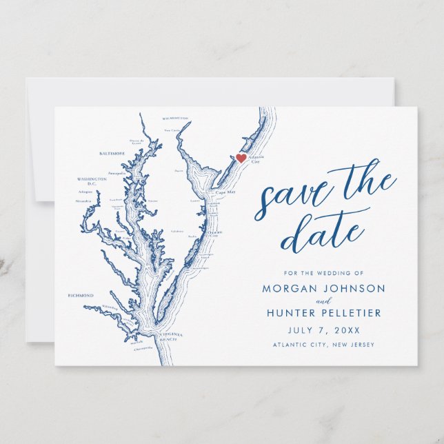 Atlantic City New Jersey Map Modern Wedding Save The Date (Front)