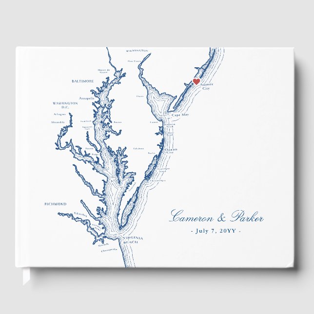 Atlantic City New Jersey Map Wedding Guest Book (Front)