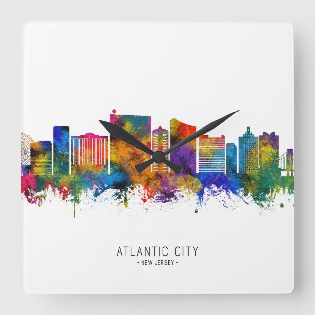 Atlantic City New Jersey Skyline Square Wall Clock (Front)