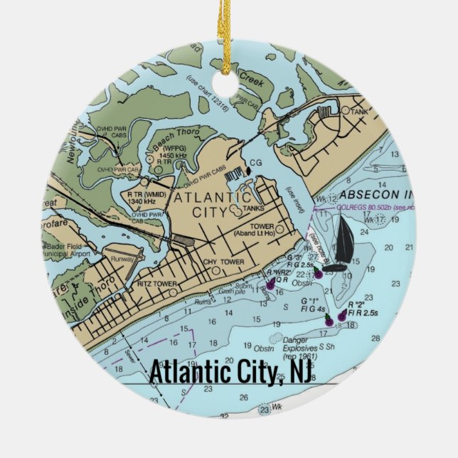 Atlantic City NJ Chart Ceramic Ornament (Back)