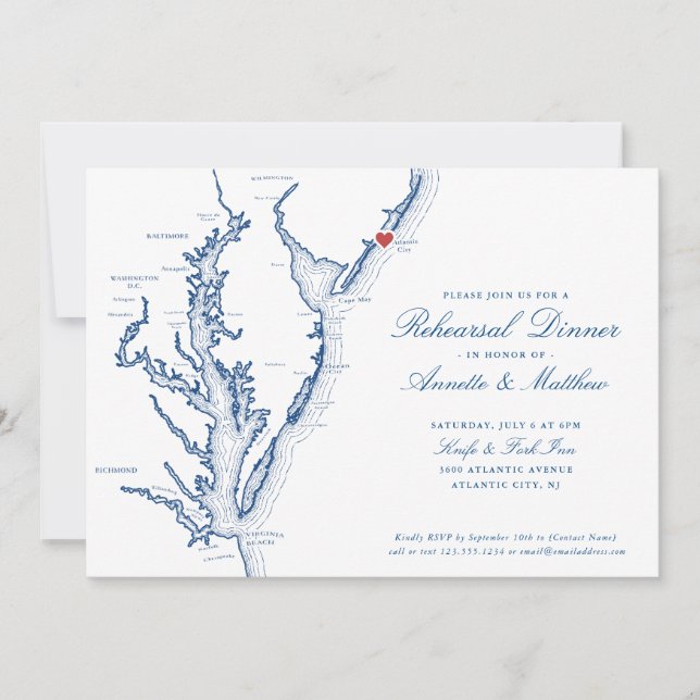 Atlantic City NJ Elegant Rehearsal Dinner Invitation (Front)