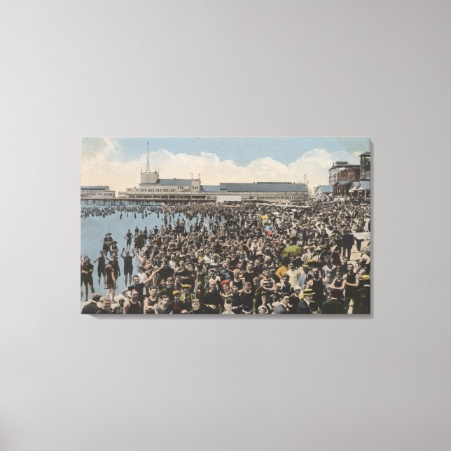 Atlantic City, NJ - Holiday Crowd at the Beach Canvas Print (Front)
