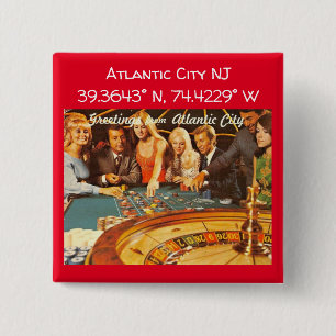 Atlantic City NJ Map Coordinates Vintage Style 2 Inch Square Button