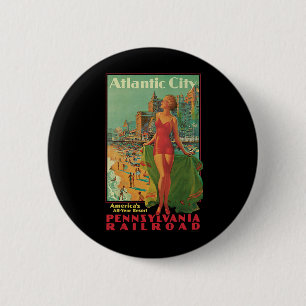 Atlantic City Resort, Pennsylvania Railroad Travel 2 Inch Round Button
