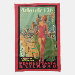 Atlantic City Resort, Pennsylvania Railroad Travel Kitchen Towel