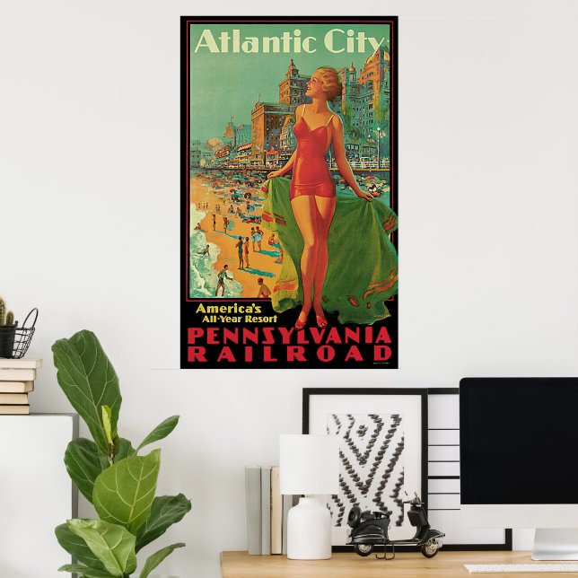 Atlantic City Resort, Pennsylvania Railroad Travel Poster (Home Office)