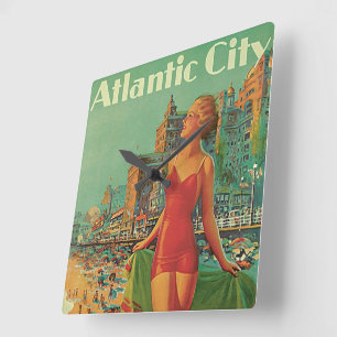 Atlantic City Resort, Pennsylvania Railroad Travel Square Wall Clock