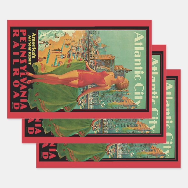 Atlantic City Resort, Pennsylvania Railroad Travel Wrapping Paper Sheet (Set)