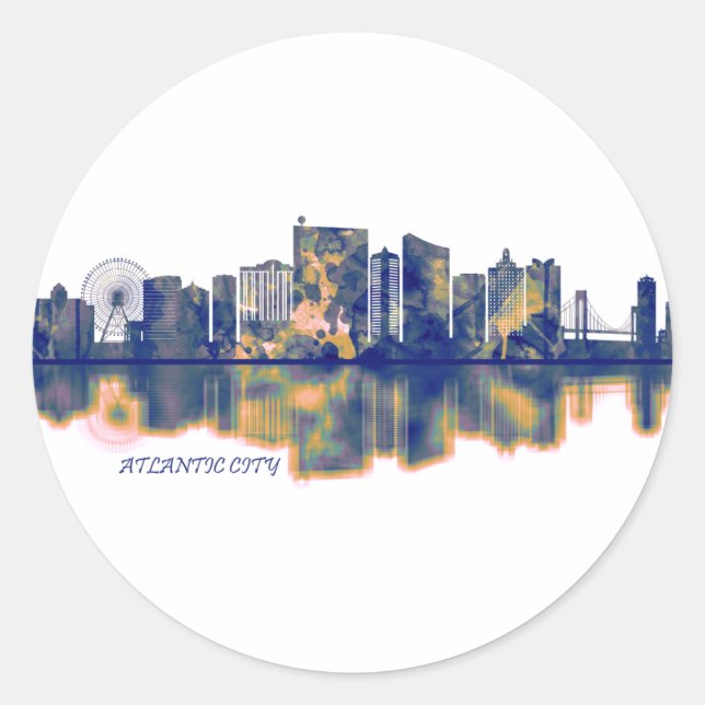 Atlantic City Skyline Classic Round Sticker (Front)
