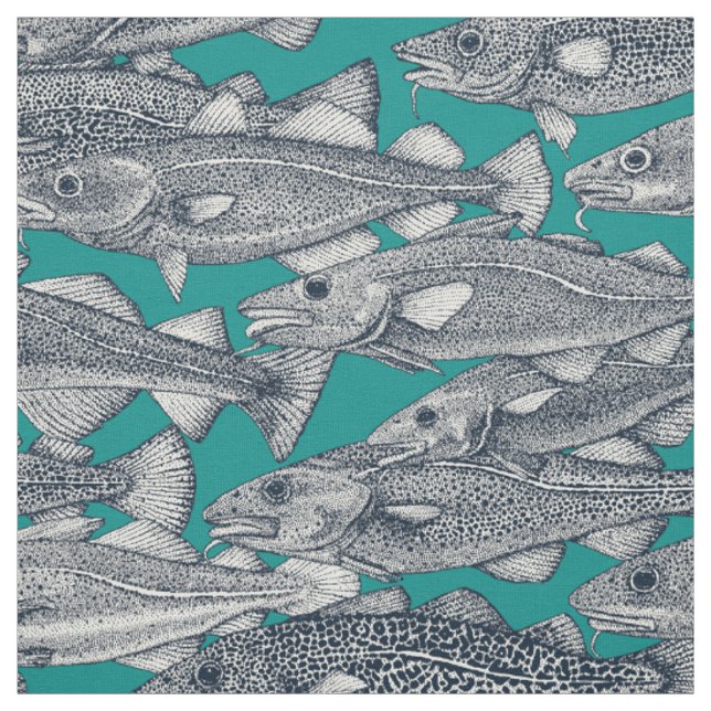 Atlantic cod indigo teal fabric (Swatch)