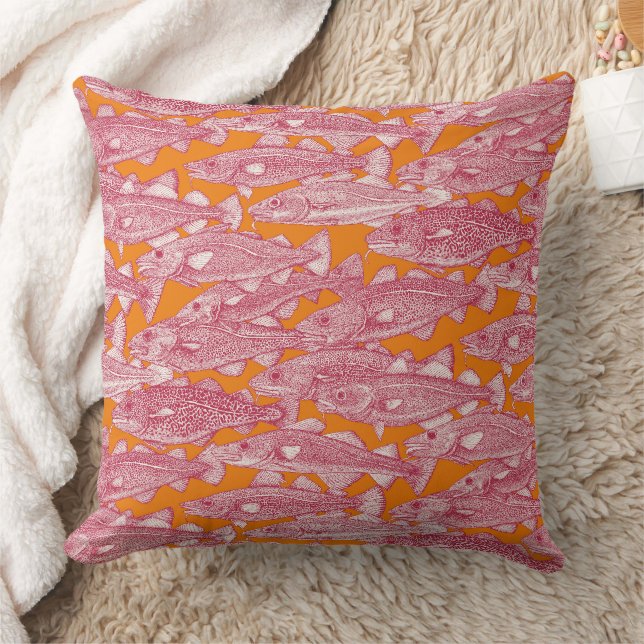 Atlantic cod viva magenta satsuma throw pillow (Blanket)