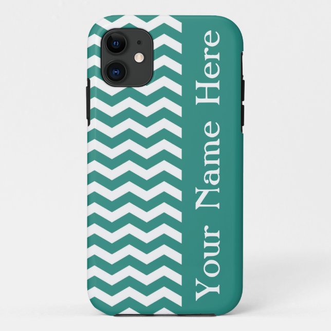 Atlantic Green Wave Chevron with name Case-Mate iPhone Case (Back)