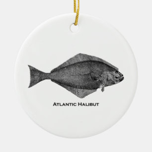 Atlantic Halibut Vintage Line Art Ceramic Ornament