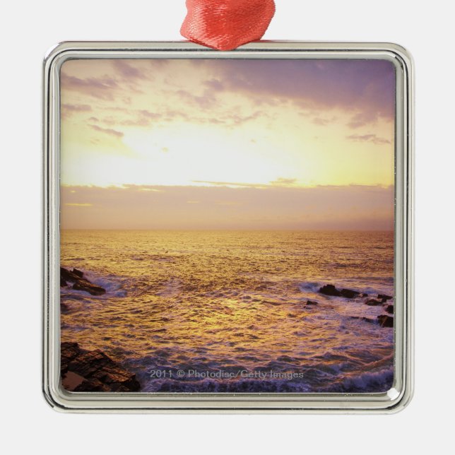 Atlantic Ocean at sunrise, view from Portland Metal Ornament (Front)