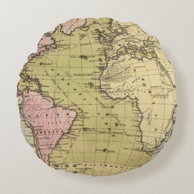 Atlantic Ocean Atlas Map Round Pillow (Front)
