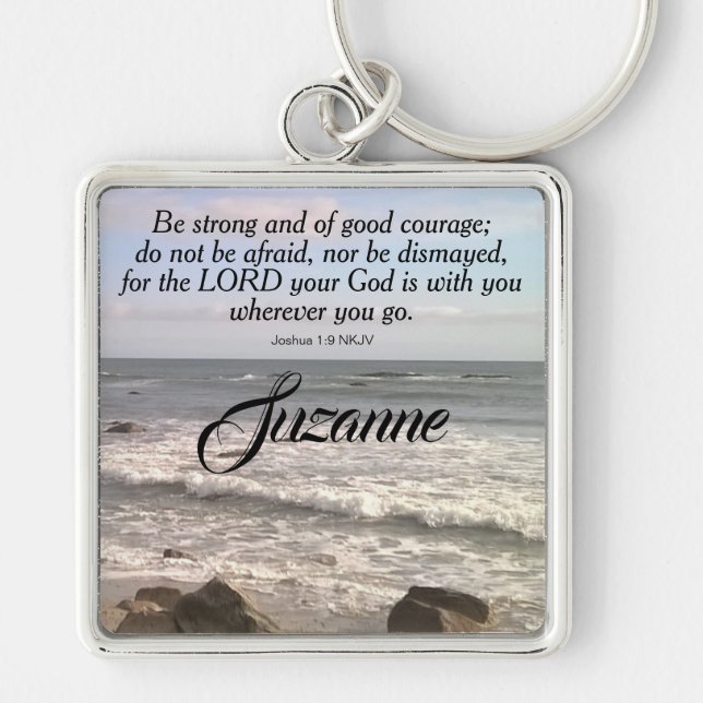 Atlantic Ocean Shore Be Not Afraid Bible Verse Keychain (Front)