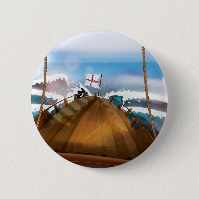 Atlantic Ocean Storm Ship 2 Inch Round Button (Front)