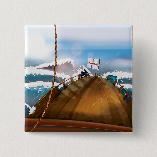 Atlantic Ocean Storm Ship 2 Inch Square Button (Front)