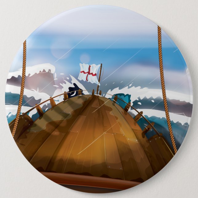 Atlantic Ocean Storm Ship 6 Inch Round Button (Front)