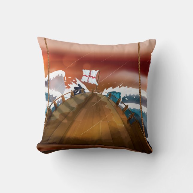 Atlantic Ocean Storm Ship Throw Pillow (Front)
