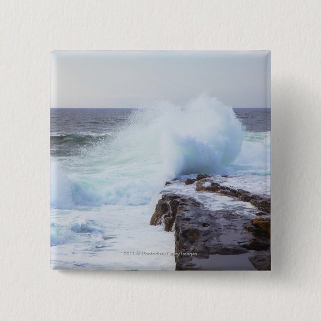 Atlantic Ocean Wave Crashing into Maine's Coast 2 Inch Square Button (Front)