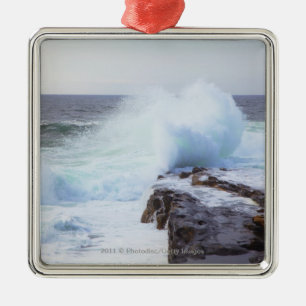 Atlantic Ocean Wave Crashing into Maine's Coast Metal Ornament