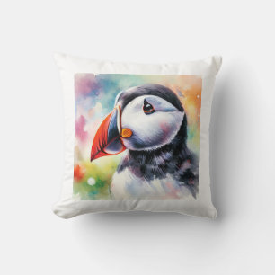 Atlantic Puffin 010824AREF118 - Watercolor Throw Pillow