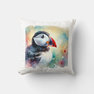 Atlantic Puffin 210624AREF127 - Watercolor Throw Pillow
