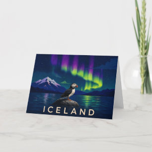 Atlantic Puffin Aurora Iceland Card