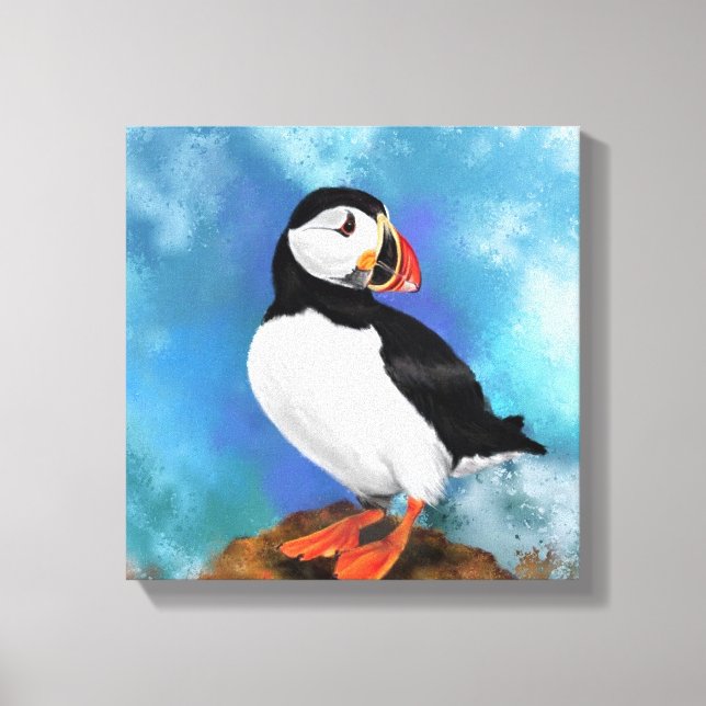 Atlantic Puffin Bird Canvas Print - Painting (Front)
