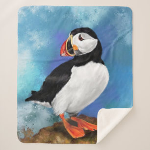 Atlantic Puffin Bird - Clown Beak - Painting Sherpa Blanket
