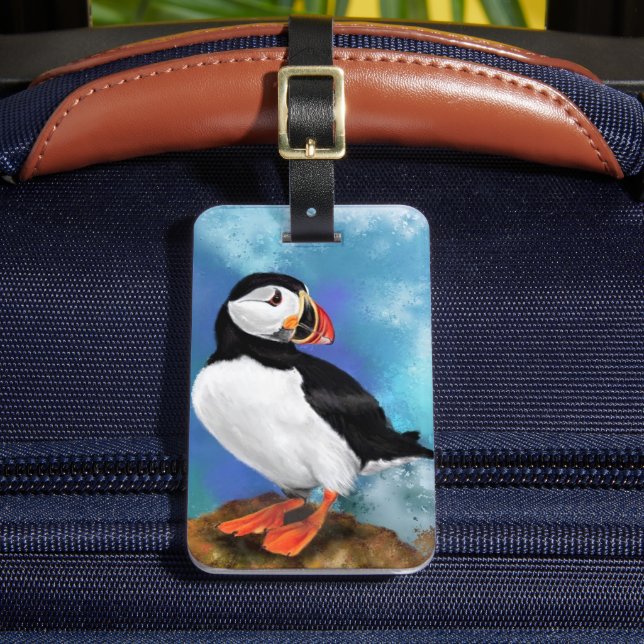 Atlantic Puffin Bird Luggage Tag (Front Insitu 2)