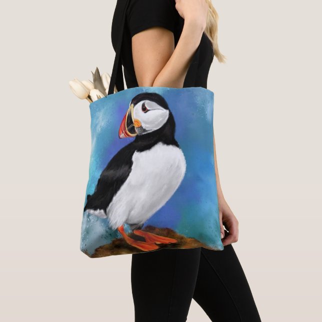 Atlantic Puffin Bird Tote Bag (Close Up)