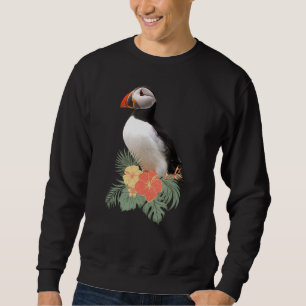 Atlantic puffin Birds Animal Tropical Flowers Leaf Sweatshirt