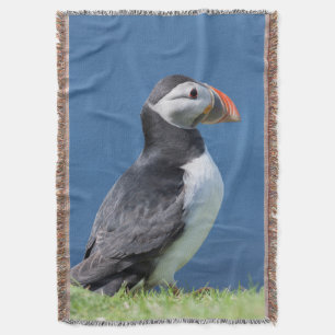 Atlantic Puffin (Fratercula Arctica) On Cliff Throw Blanket