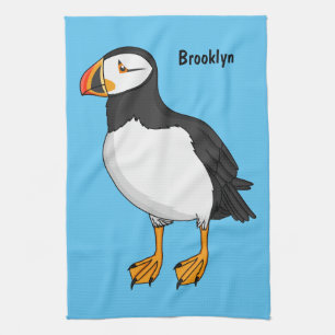 Atlantic puffin illustration kitchen towel