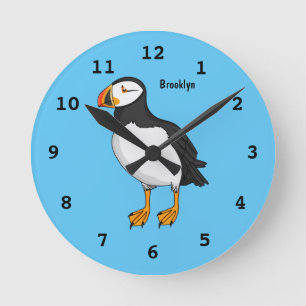 Atlantic puffin illustration round clock