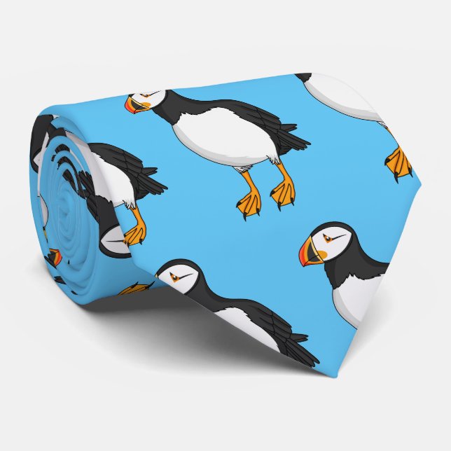 Atlantic puffin illustration tie (Rolled)