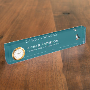 Atlantic Puffin Stylish Teal Personalized Nameplate