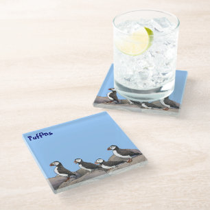 Atlantic Puffins Glass Coaster