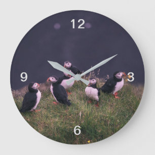 Atlantic Puffins Large Clock