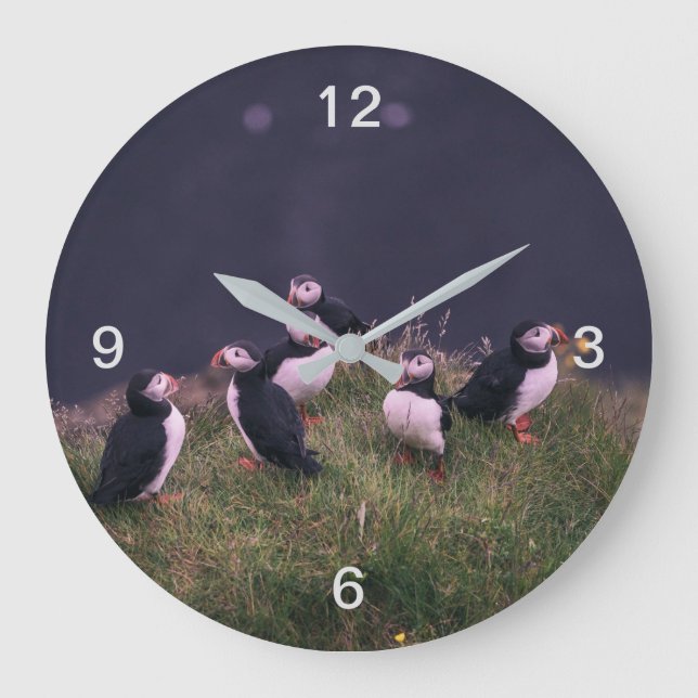 Atlantic Puffins Large Clock (Front)