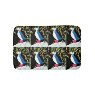 atlantic puffins on seaweed bath mat
