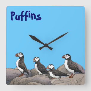 Atlantic Puffins Square Wall Clock