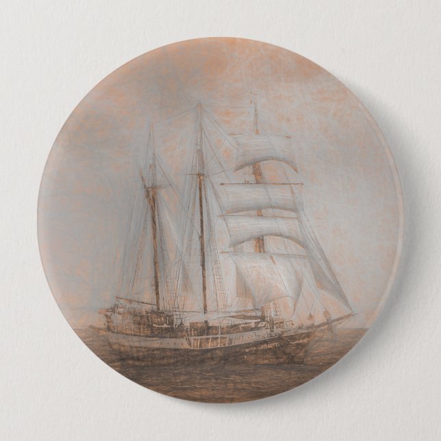 Atlantis Sailing Ship da Vinci 4 Inch Round Button (Front)