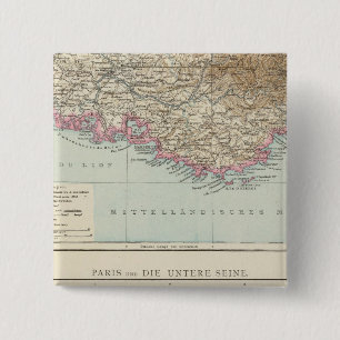Atlas Map of France 2 Inch Square Button