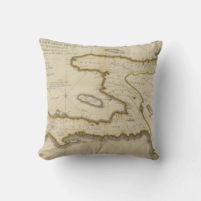 Atlas Map of Haiti Throw Pillow (Front)