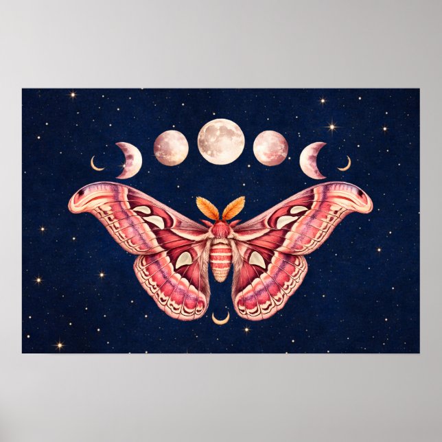 Atlas Moth Celestial Moon Phase | Boho Lunar Art Poster (Front)