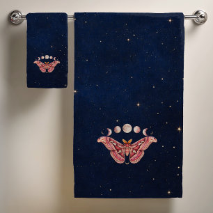 Atlas Moth Night Sky Cosmos Moon Phase Boho Art Bath Towel Set
